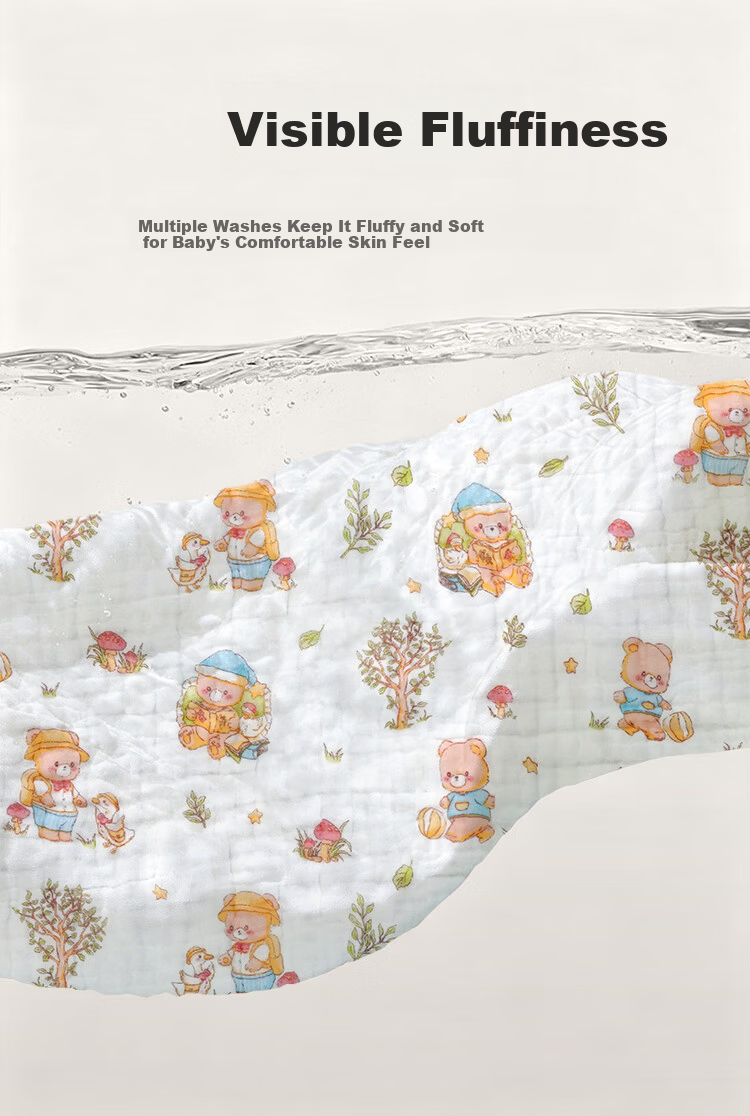 Aibaochi Children's Bath Towel 6-Layer Pure Cotton Gauze Newborn Baby Bath Large Towel 110*110cm Bear S668 5