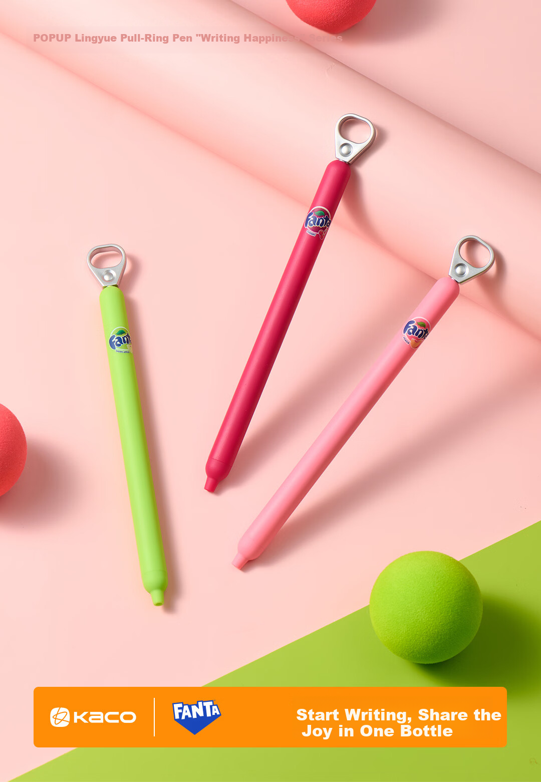 KACO Fanta Collaboration Black 0.5mm Retractable Unisex Gel Pen Student Use Quick-Dry Signature Pen High-Value Large Capacity Carbon Ink Cherry - Single Black Pen 1