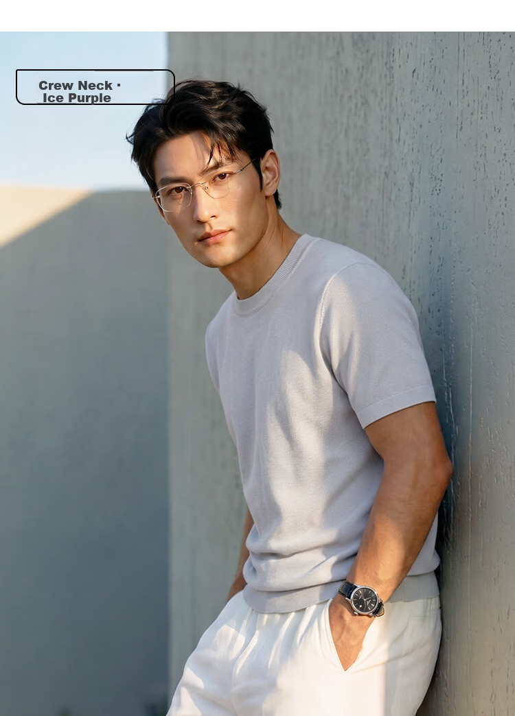 JD Jingzao Men's Premium Short Sleeve T-Shirt Silk Linen Cotton Polo Shirt Mulberry Silk Summer New Father's Day Gift Frost Apricot M 14