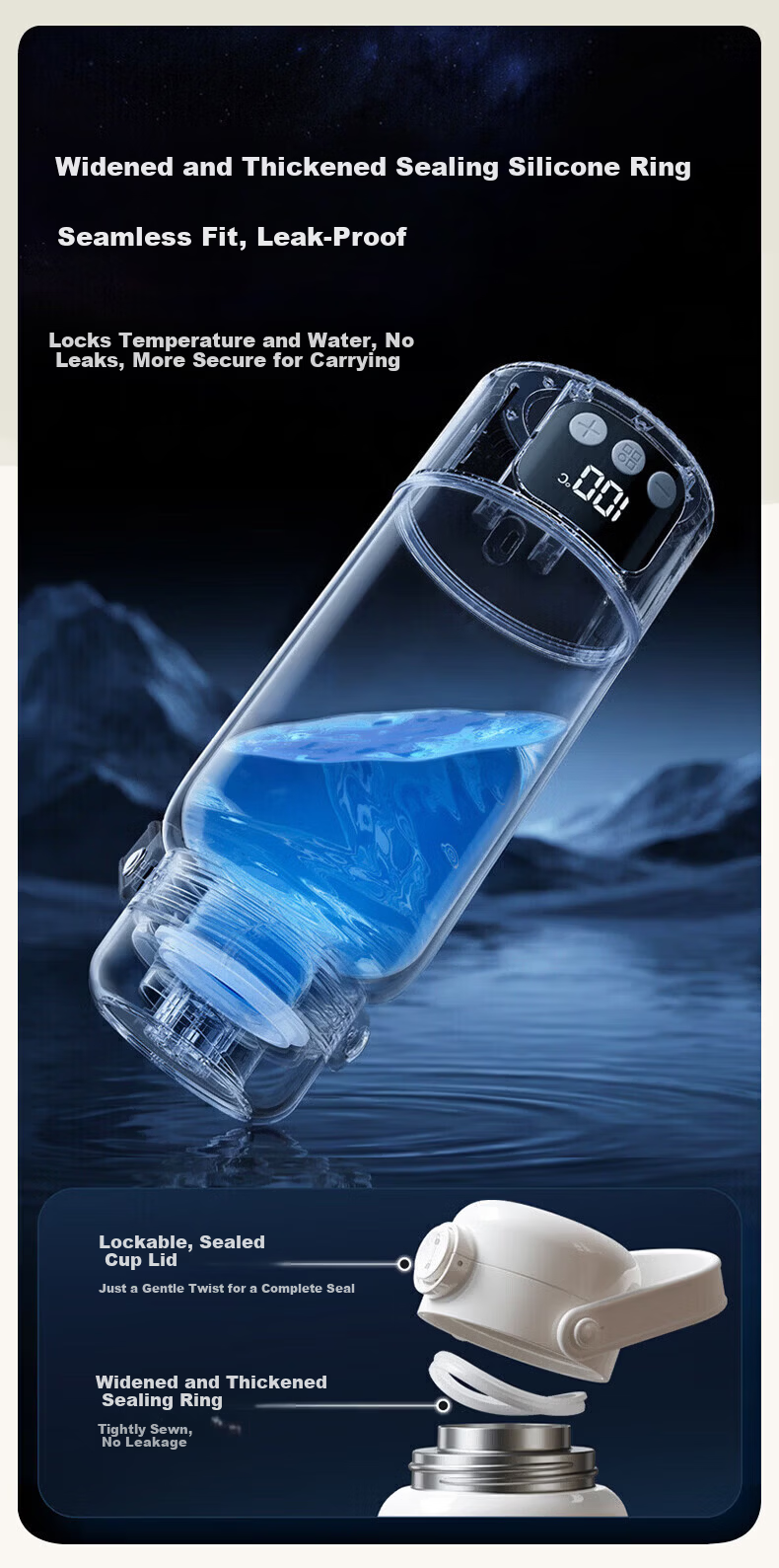 HeWu Portable Thermostatic Kettle Thermos Baby Travel Milk Frother Wireless Electric Boiling Water Cup Three Modes 27