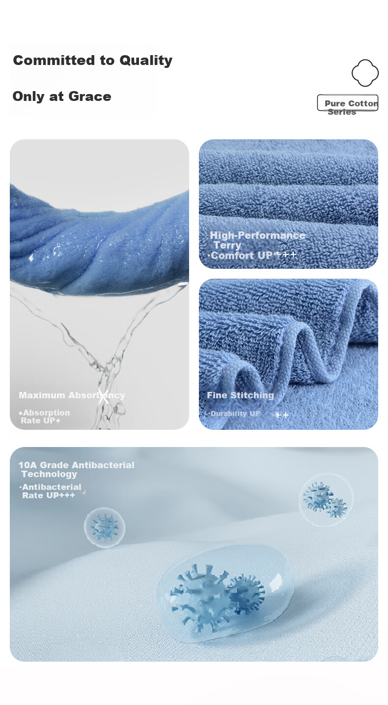 Grace 10A Antibacterial Xinjiang Long-Staple Cotton Towels 2-Pack Thick Soft Pure Cotton Face Towels Absorbent Sports Washcloths 2