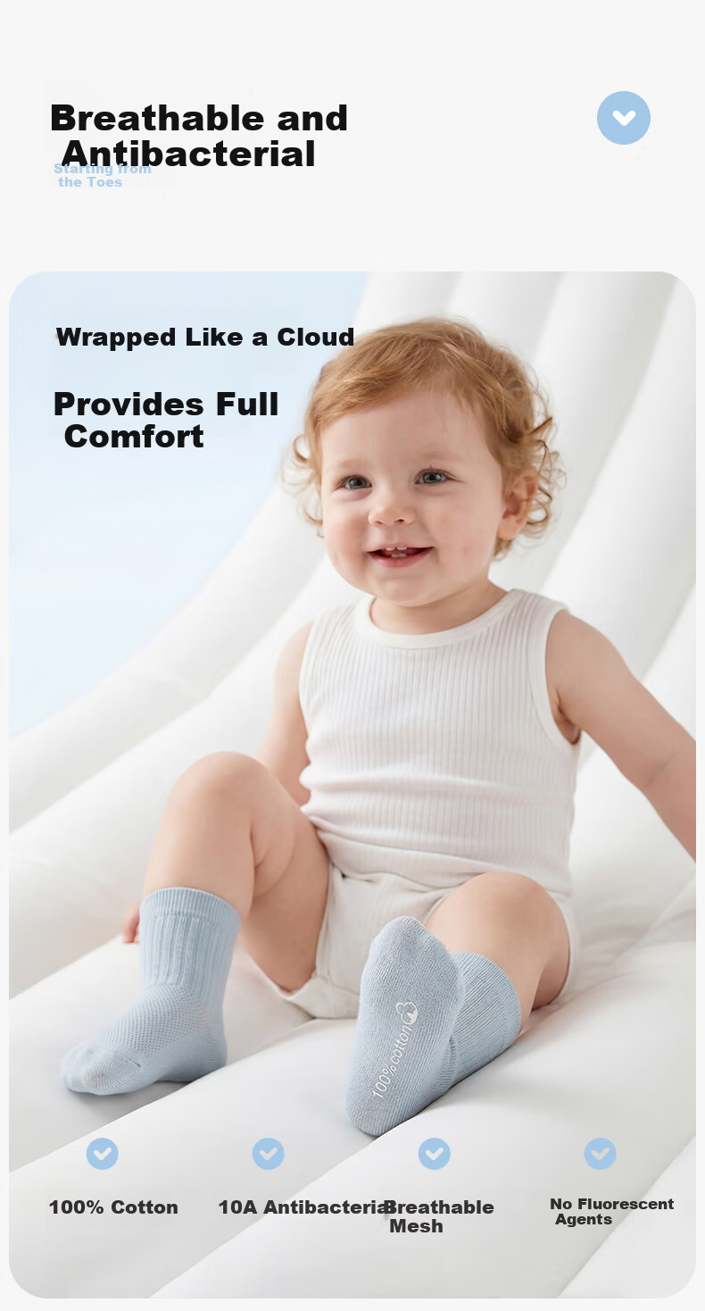 KUB Baby Socks Summer Thin Spring Autumn Breathable Mesh Newborn Toddler Seamless Short Socks Pink - 4 Pairs 1