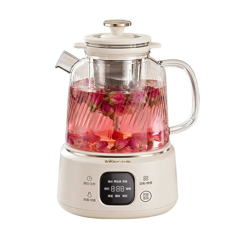 Bear Full Glass Health Pot Pure Glass Multifunctional Constant Temperature Kettle Office Tea Brewing and Stewing Pot YSH-E12S2