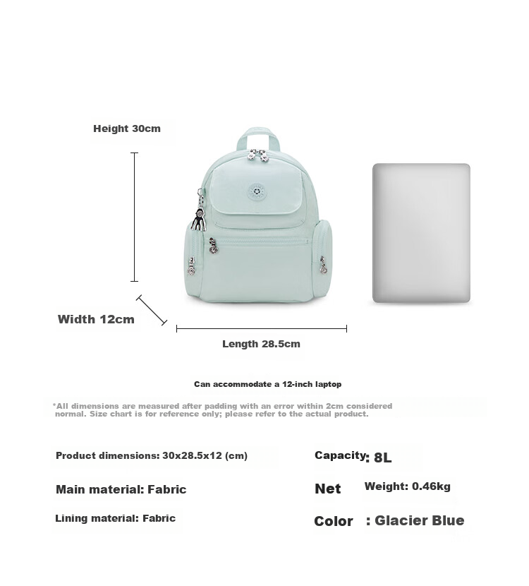 Kipling 2026 Student Backpack Multi-Compartment Shoulder Bag Monkey Bag MATTA Glacier Blue Birthday Gift 2