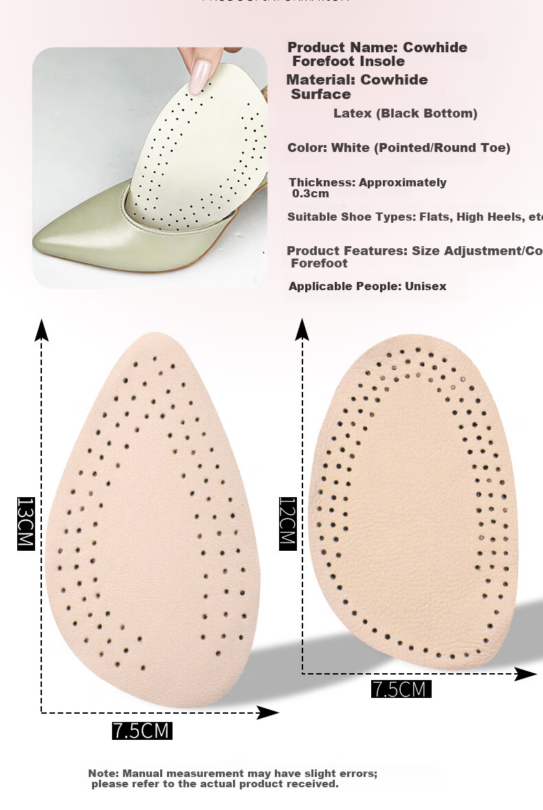 Huabaochi Cowhide Forefoot Insole Half Pad High Heel Leather Shoes Foot Pad Half Size Genuine Leather Half Insoles Women Shock Absorption Anti-Friction 11