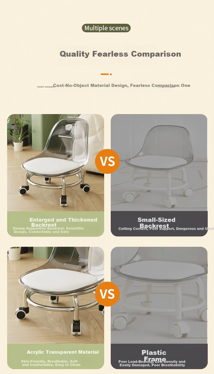 Qiyinge Silent Swivel Caster Stool Low Stool Living Room Premium Small Chair with Backrest Home Use Iron Frame Bench 3