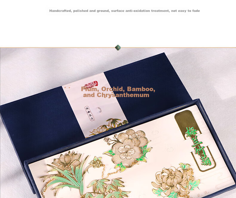 E-Muguo Metal Bookmark Ancient Style Gift Box Birthday Gift for Teacher Classmate Friend Chinese Style Cultural Creative Souvenir Creative Bookmark Souvenir Gift - Plum Orchid Bamboo Chrysanthemum 14