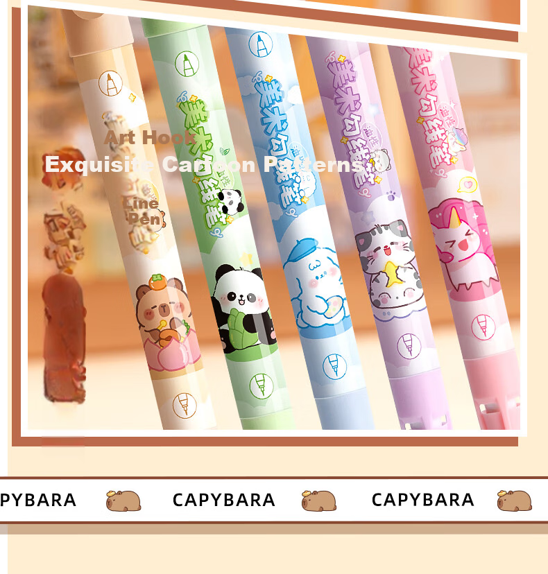 Kaba Bear Children's Black Double-Ended Outlining Pens 10-Pack Primary School Drawing Art Oil-Based Waterproof Markers Honey Bear 11