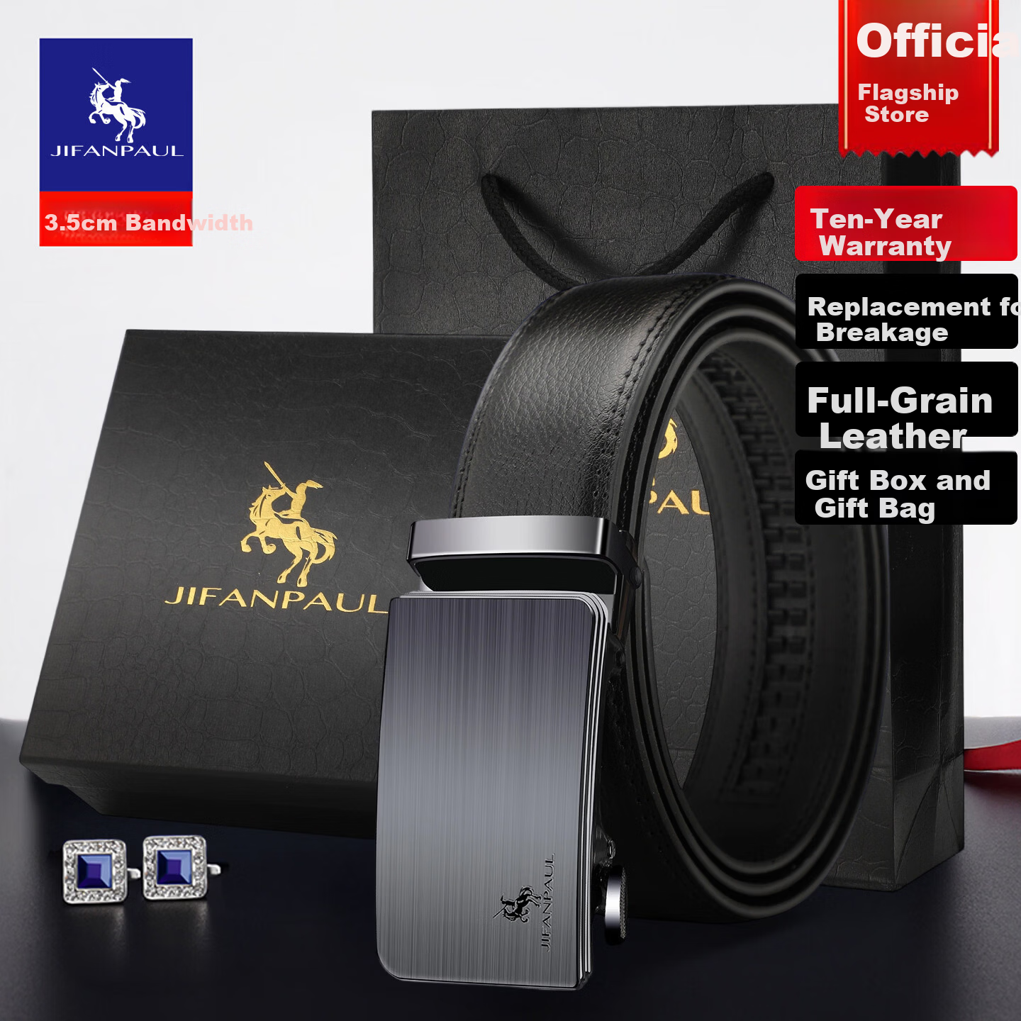 JIFANPAUL Genuine Leather Men's Automatic Buckle Cowhide Belt Casual Versatile 110cm Practical Birthday Gift for Dad