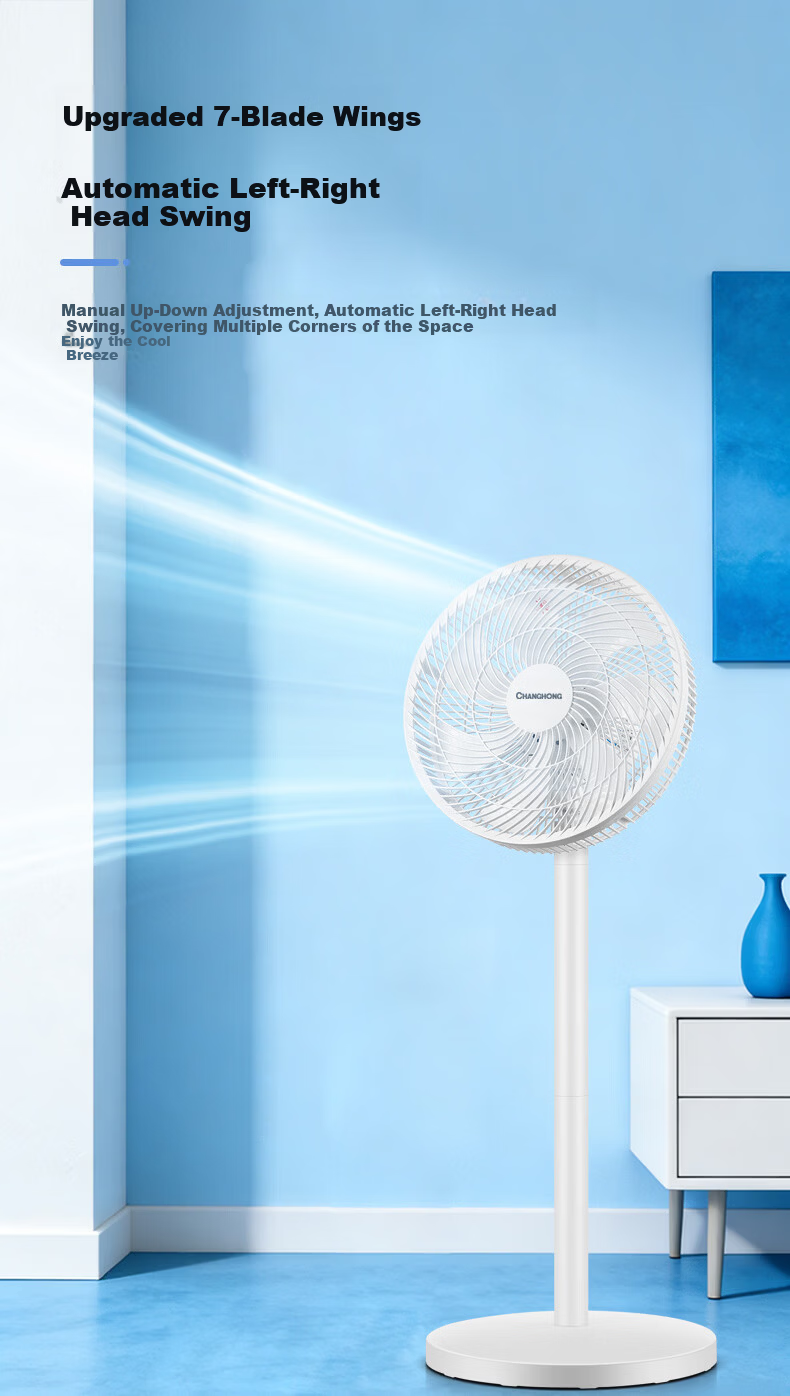 CHANGHONG Home Electric Fan Seven-Blade Quiet Standing Floor Fan Desktop Small Fan High Airflow Energy-Saving Oscillating Dormitory Low Noise Dual-Use Table and Floor Fan FS-LJ301 5