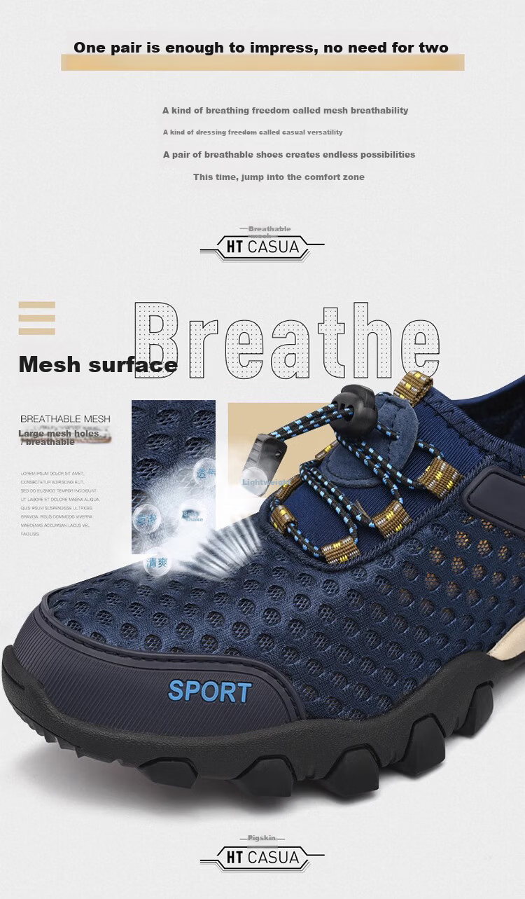 FOOTOPPO Men's Mesh Outdoor Water Shoes Hollow Mesh Sandals Summer Fishing Non-Slip Wear-Resistant Casual Sports Sandals 7