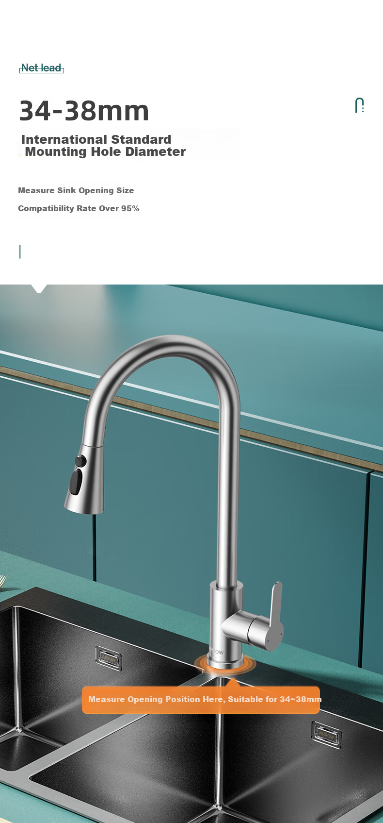 ARROW HS Kitchen Faucet Dual Control Hot and Cold Three-Function Pull-Out 304 Stainless Steel Sink Washing Basin Faucet 13
