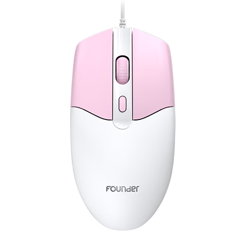Founder M130 Wired Mouse Business Office Unisex USB Plug and Play Ergonomic Wired Mouse Pink White