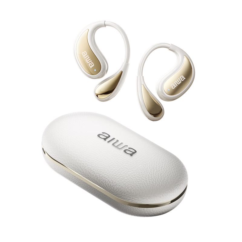 Aiwa AW35 Luxury Leather Texture Bluetooth Ear Hook Open-Ear Sports Running Long Battery Life Headset for Apple Huawei Phones White