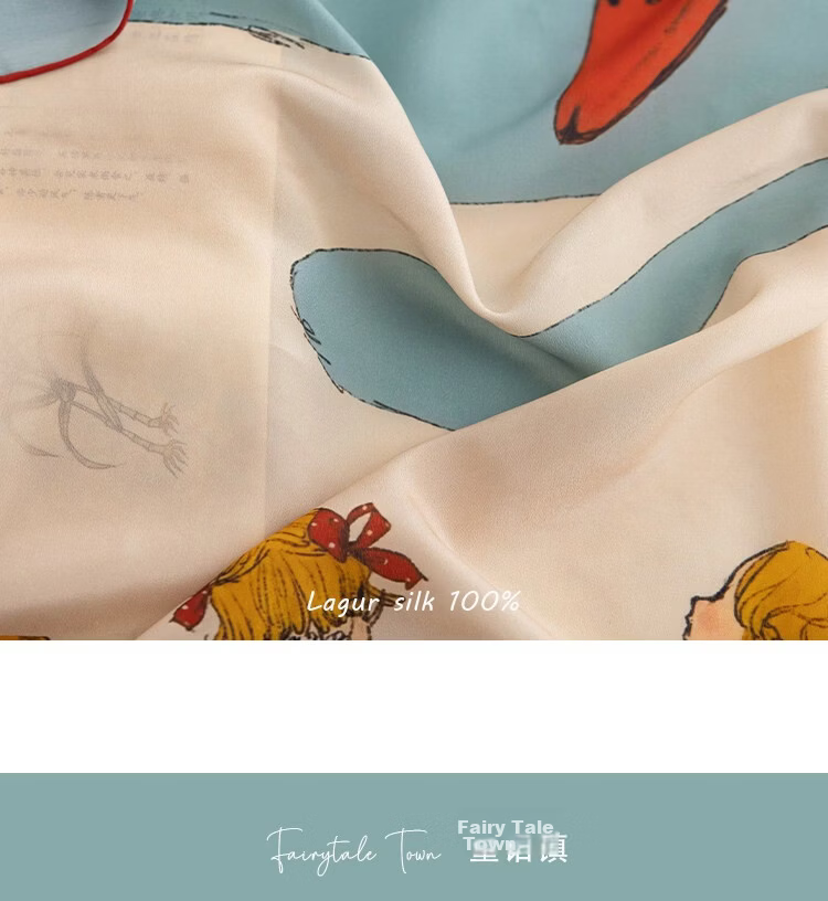Lagur Swan Fairy Tale Silk Scarf Mulberry Silk Headband Summer Women's Square Scarf Fairy Tale Town (Pink Gift Box) 17