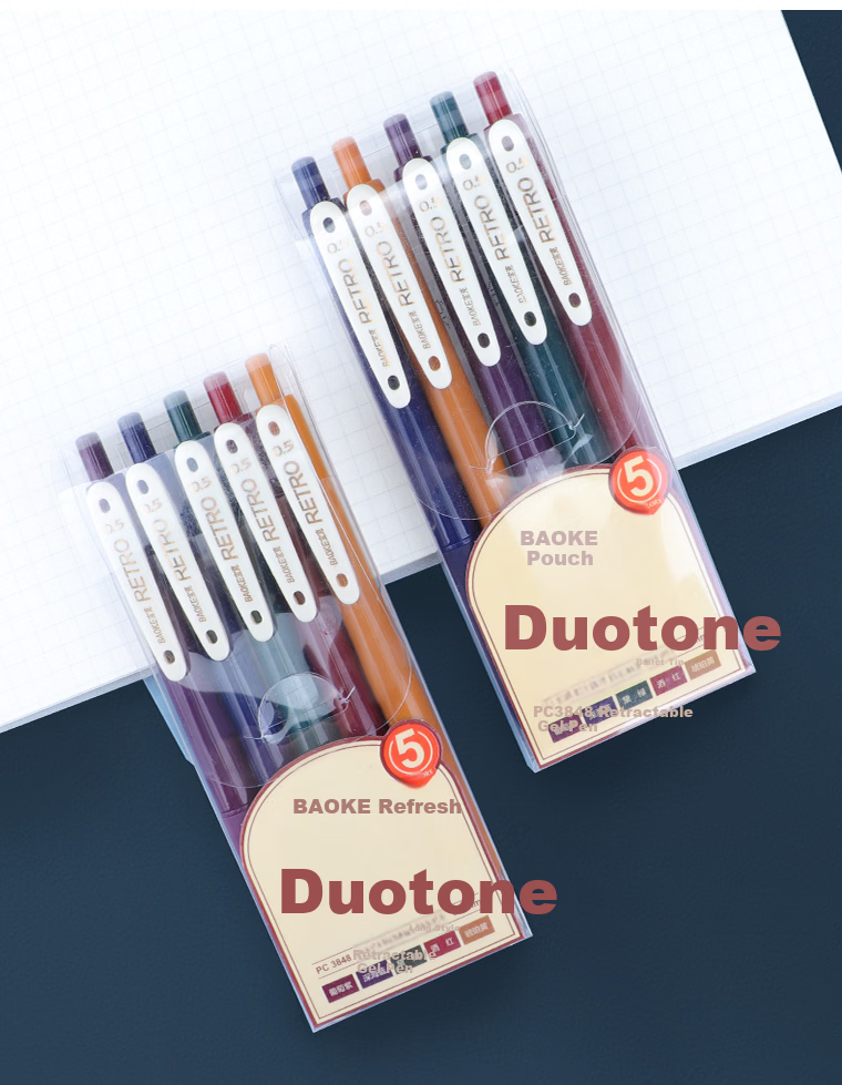 BAOKE 2PC-1969 Multifunction 4-in-1 Gel Pen 0.5mm Black Red Blue Green Teacher Student Marker Retractable Signature Pen 2pcs/Box 9