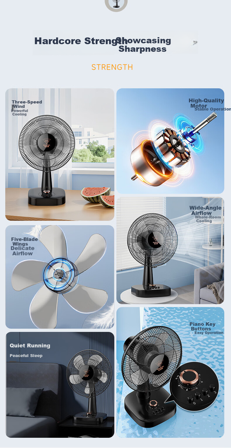 DIAMOND Diamond Brand Desktop Electric Fan Home Table Fan Dormitory Bedroom Oscillating Fan Living Room Office Energy-Saving Fan Student Desktop Fan DTS-M001 3