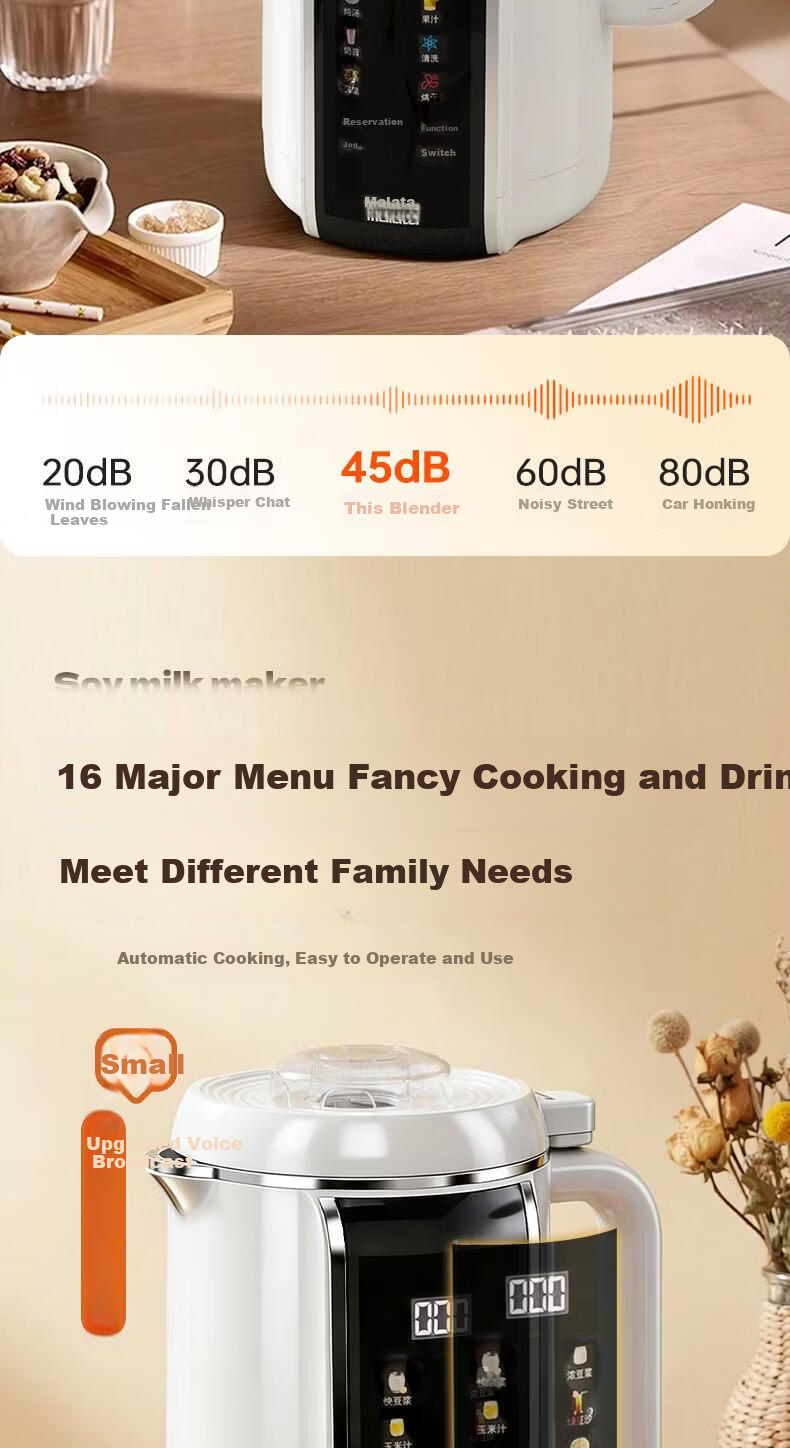 Malata Upgraded Blender Soy Milk Maker Quiet Noise Reduction Multifunctional Home Voice Broadcast Fully Automatic No Cooking No Filtering Whole Grain Large Capacity 2L 10