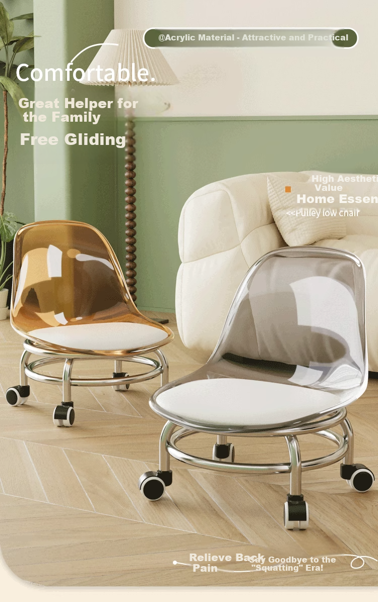 Qiyinge Silent Swivel Caster Stool Low Stool Living Room Premium Small Chair with Backrest Home Use Iron Frame Bench 1