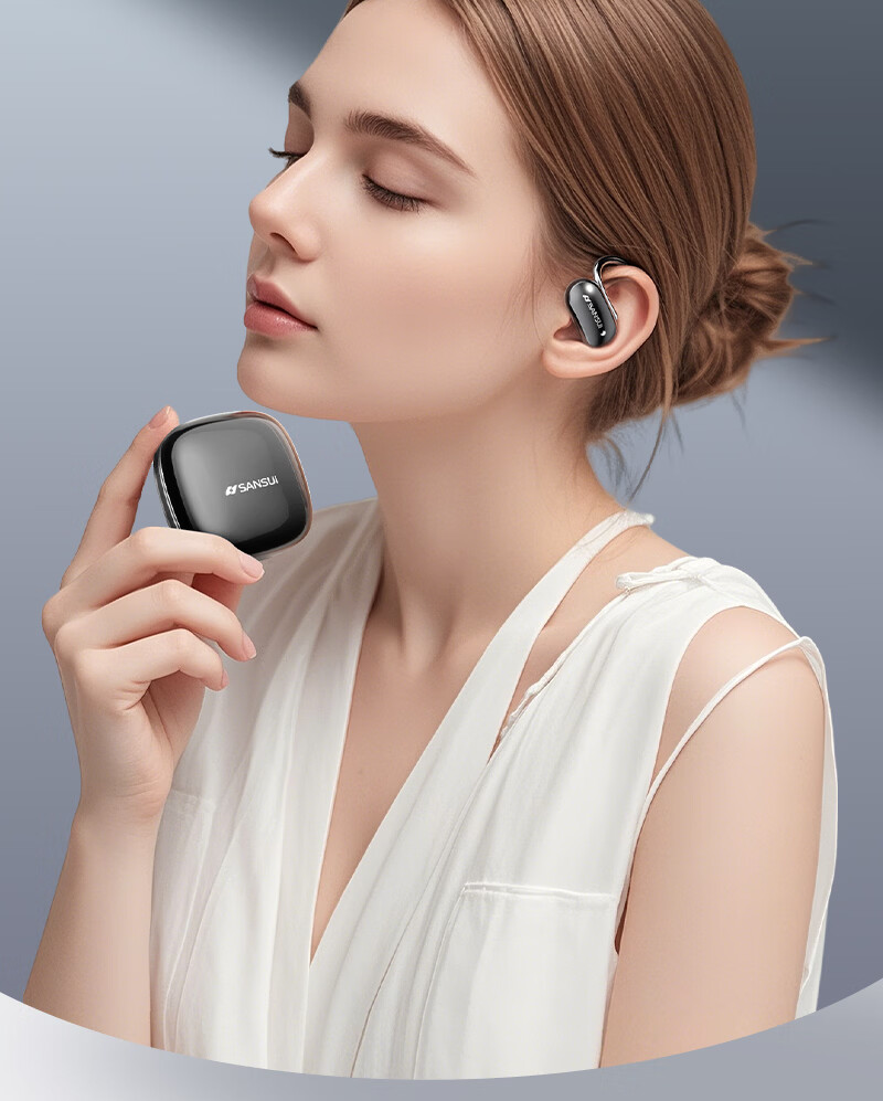 SANSUI W15 Dual Device Connection Bluetooth Bone Conduction True Wireless Earhook Sports Running Headphones Noise Cancelling Long Battery Life for Apple Huawei Black 2