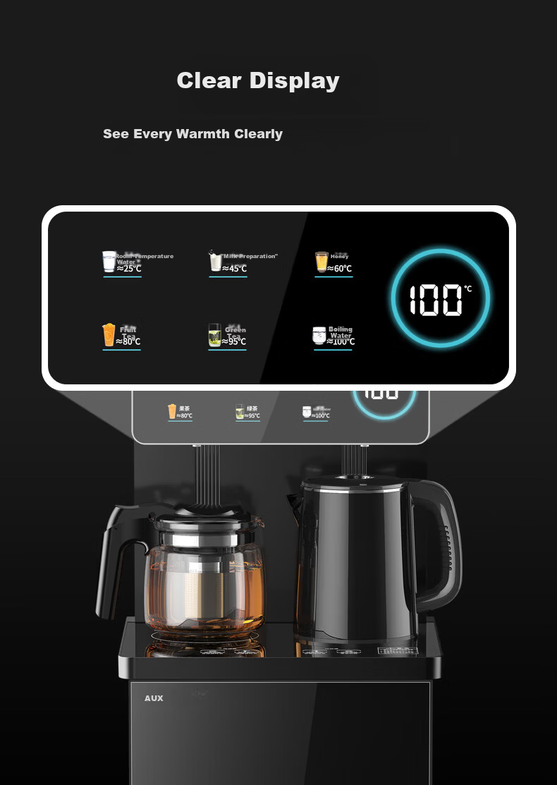 AUX Home Smart Remote Control Tea Bar Machine 304 Stainless Steel Electric Kettle Large Screen Display Bottom Water Tank Vertical Water Dispenser Warm Model YCB-30 3