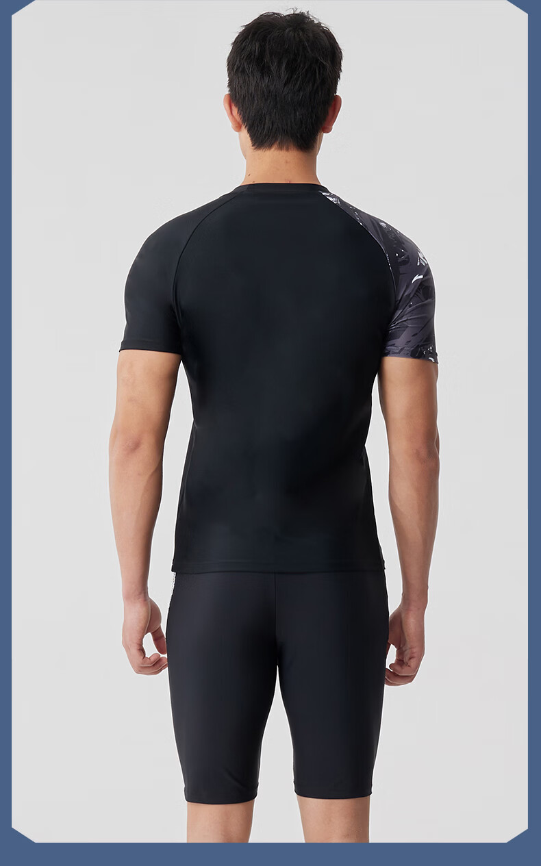 ANTA Men's Professional Quick-Dry Breathable Short-Sleeve Loose Swimming Shirt Black L 14