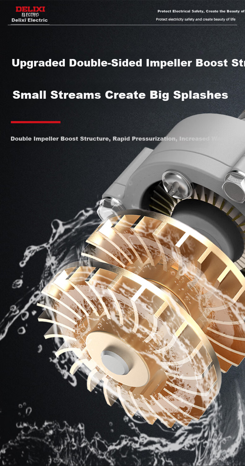 DELIXI Variable Frequency Booster Pump, Fully Automatic Digital Control AI Intelligent Household Water Heater Booster, Tap Water Shower Head Pressure Boosting Pump 8