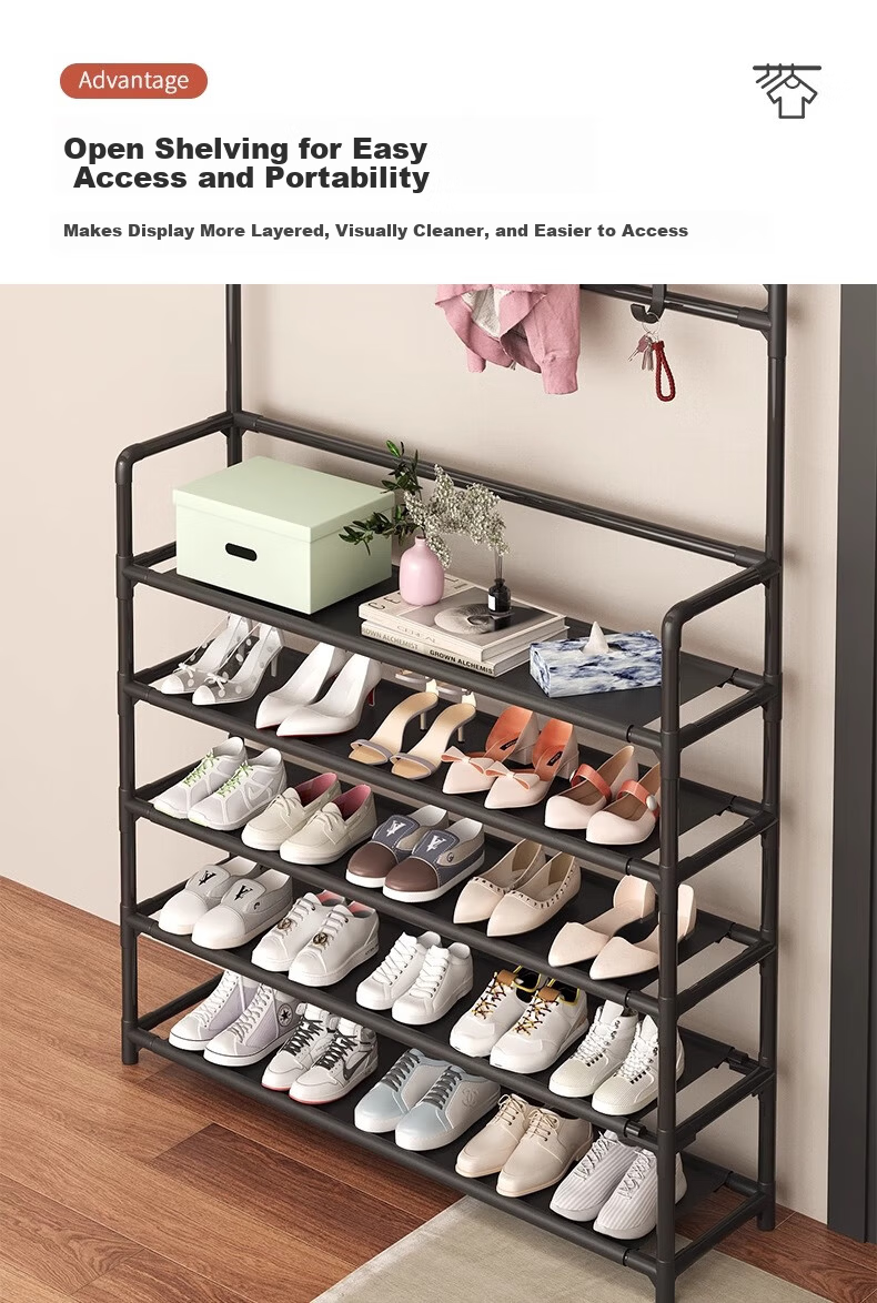 Wooden Double-Layer Shoe Rack Multi-Tier Home Shoe and Hat Storage Cabinet Entryway Organizer Dormitory Storage Shelf 8