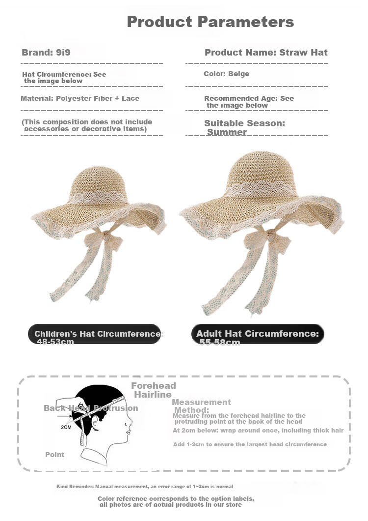 9i9 Kids Sun Hat Parent-Child Straw Beach Hat Large Brim Sun Protection Fisherman Hat F28 Off-White Large 2