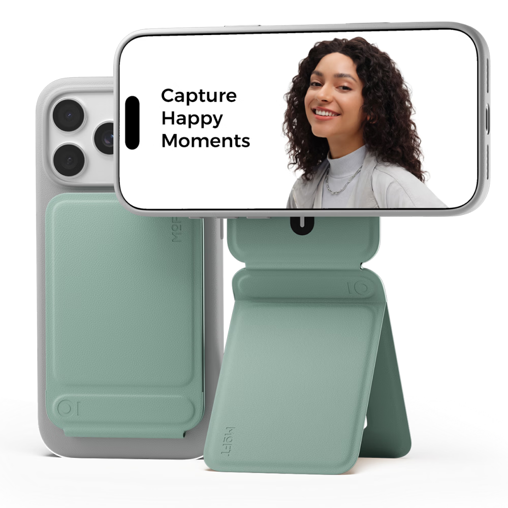 Moft Magnetic Multi-Functional Phone Stand Compatible with IPhone 15/Plus/Pro Max for Live Streaming, Selfies, Wireless Charging, And MagSafe, Spring Lake Gree