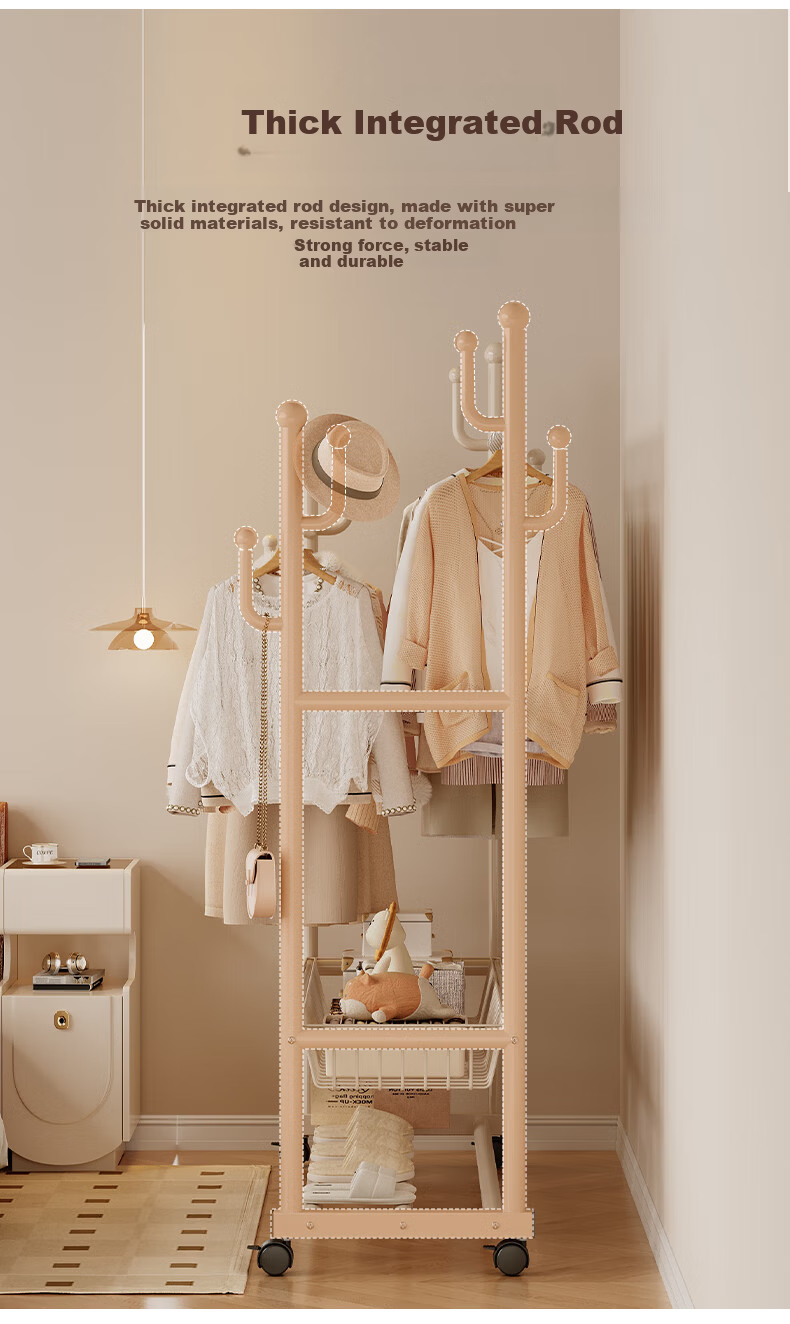Shanshan Wooden Floor Standing Coat Rack with Shoe Shelf Clothes Hanger for Bedroom Dormitory Balcony 9
