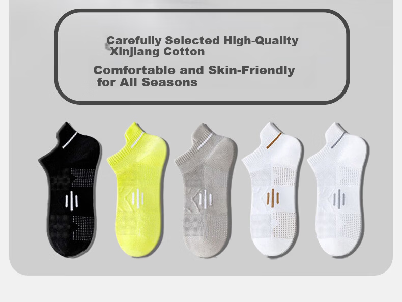 Cotton Xiaonian Men's Short Socks Spring Summer 100% Pure Cotton 10A Antibacterial Odor-Resistant Mesh Breathable Ankle Socks with Heel Tab 6 Pairs 3
