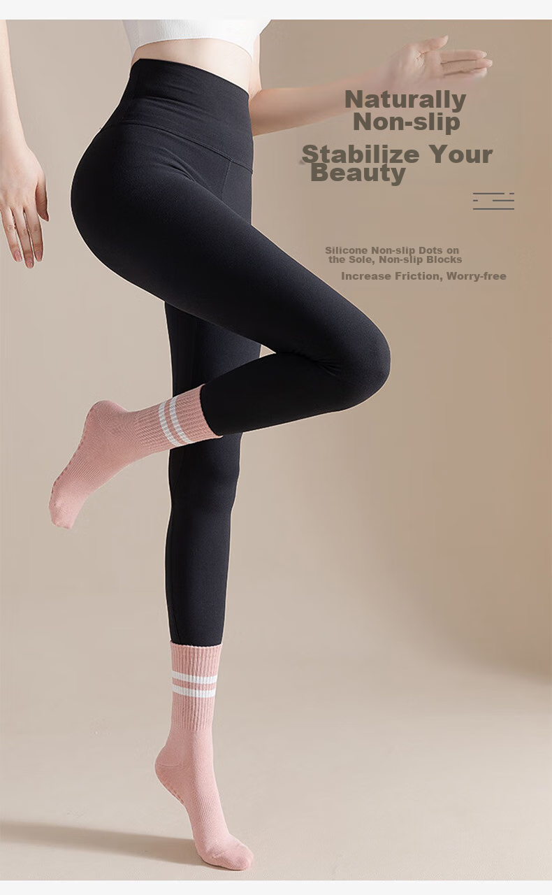 XUEXIMAN Yoga Socks for Women, Mid-Calf Cotton Socks, Spring And Autumn Season, Pilates Fitness Dance Professional Non-Slip Short Sports Floor Socks 10
