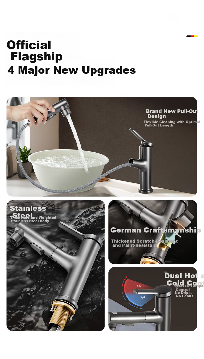 IVORPO German Basin Faucet Pull-Out Hot and Cold Bathroom Sink Tap 1