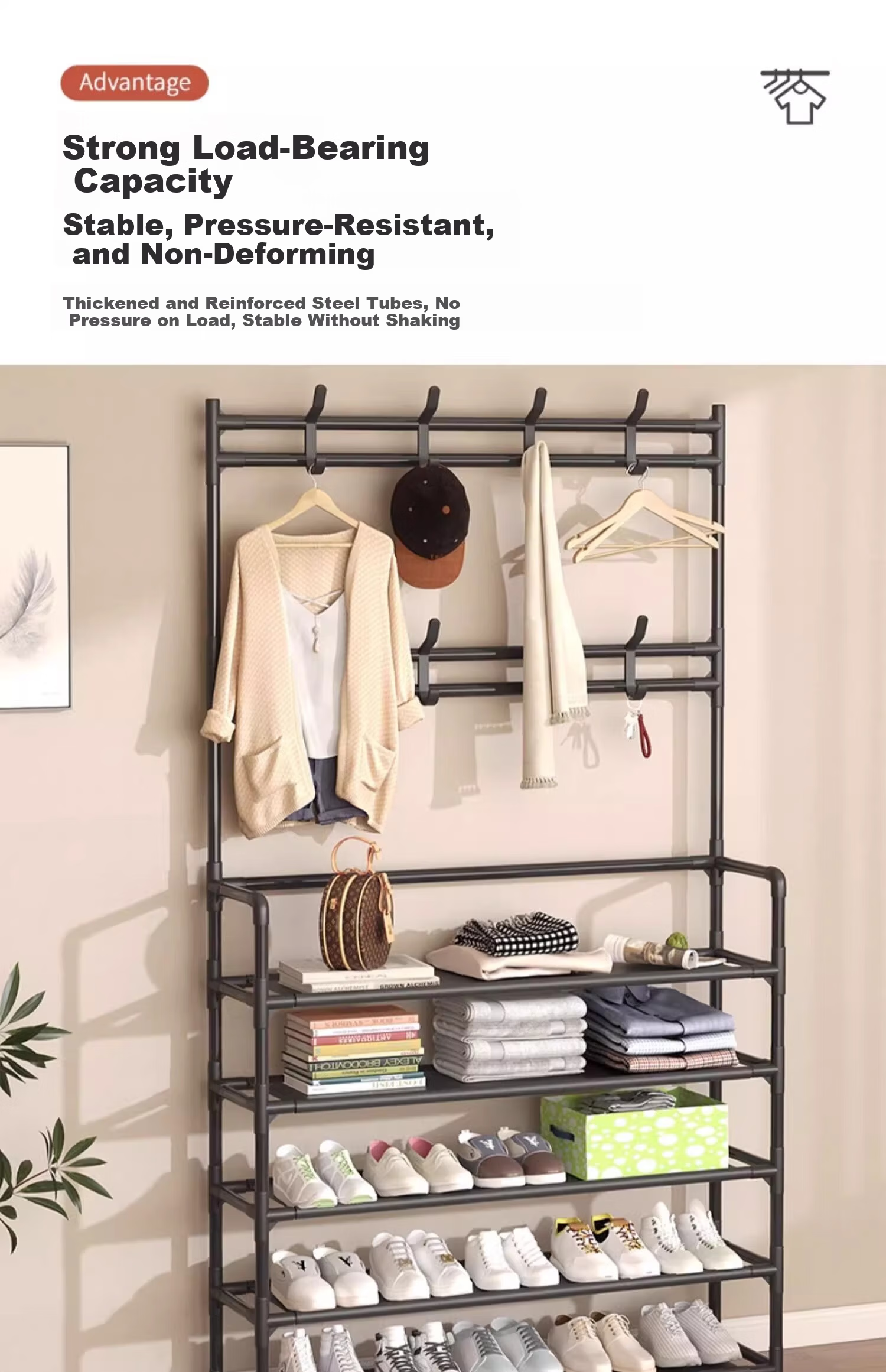 Wooden Double-Layer Shoe Rack Multi-Tier Home Shoe and Hat Storage Cabinet Entryway Organizer Dormitory Storage Shelf 6