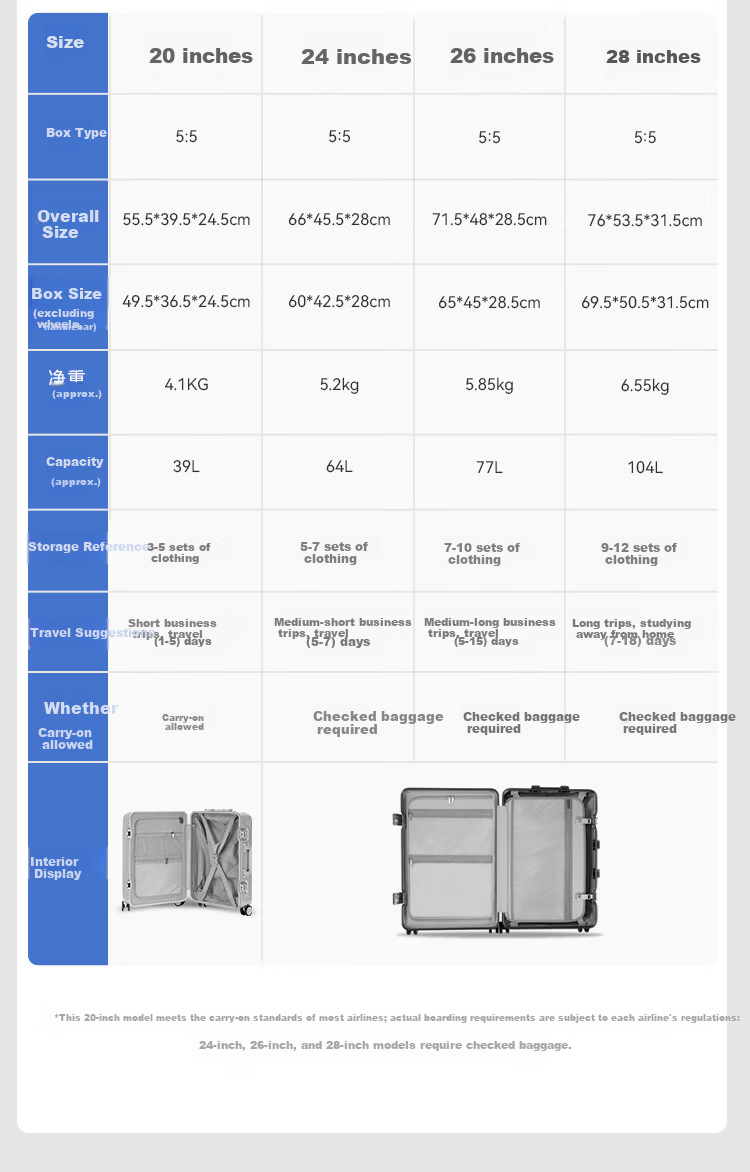 JD Jingzao "Interstellar" Slim Aluminum Frame Luggage Large Capacity Carry-On Durable High-Value Frost Moon Silver 20 Inch 12