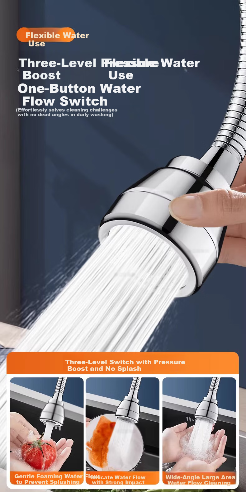 Denwalk [Germany] Kitchen Faucet Brass Spout Long Extension Booster Aerator Three-Mode Splash-Proof V-Shaped Nozzle 7