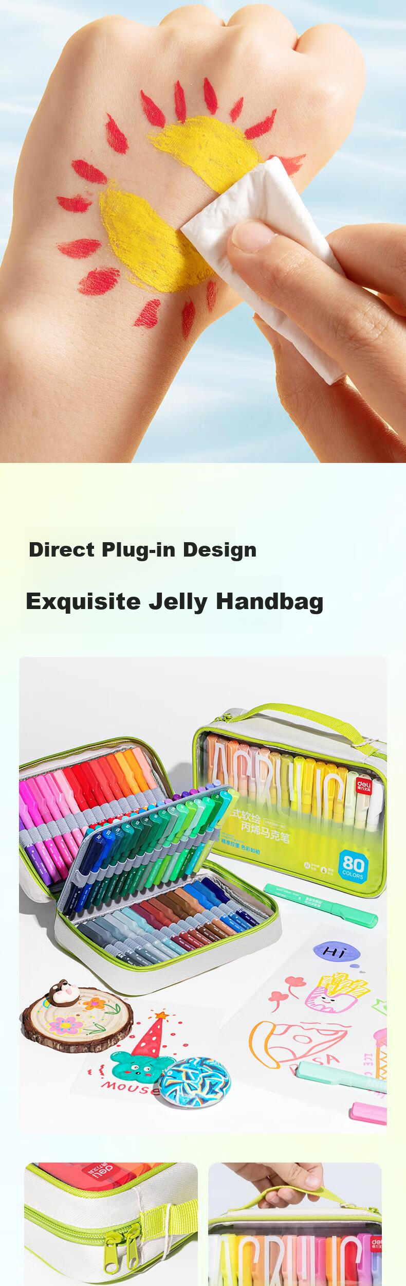 Deli 48-Color Liquid Acrylic Marker Soft Tip High-Capacity Drawing Pen Premium Cloth Bag Edition Layering Student Art Marker Children's Watercolor Pen Birthday Gift Toy for Children's Day 3