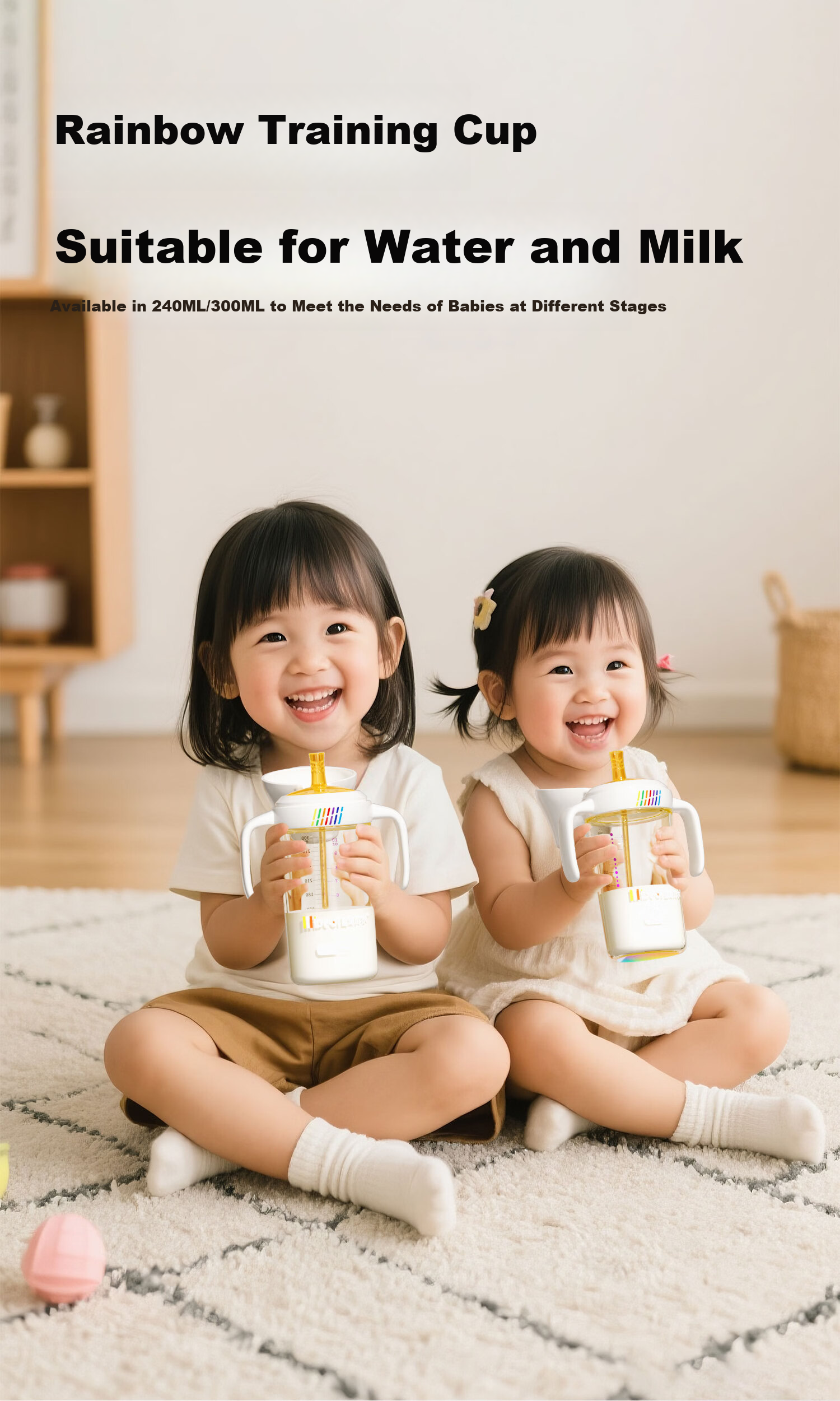 Aibeier PPSU Flip-Top Baby Bottle Rainbow Sippy Duckbill Cup 3-in-1 Infant Water Cup Direct Drinking Straw Cup 7