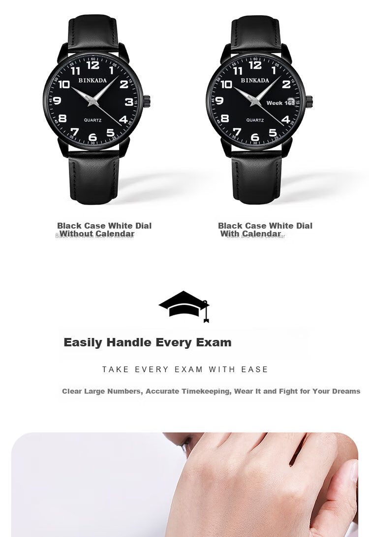 BINKADA Exam Dedicated Watch for Female Students, Silent Analog, Suitable for Middle and High School Girls Aged 12-18, Exam Room Approved 8
