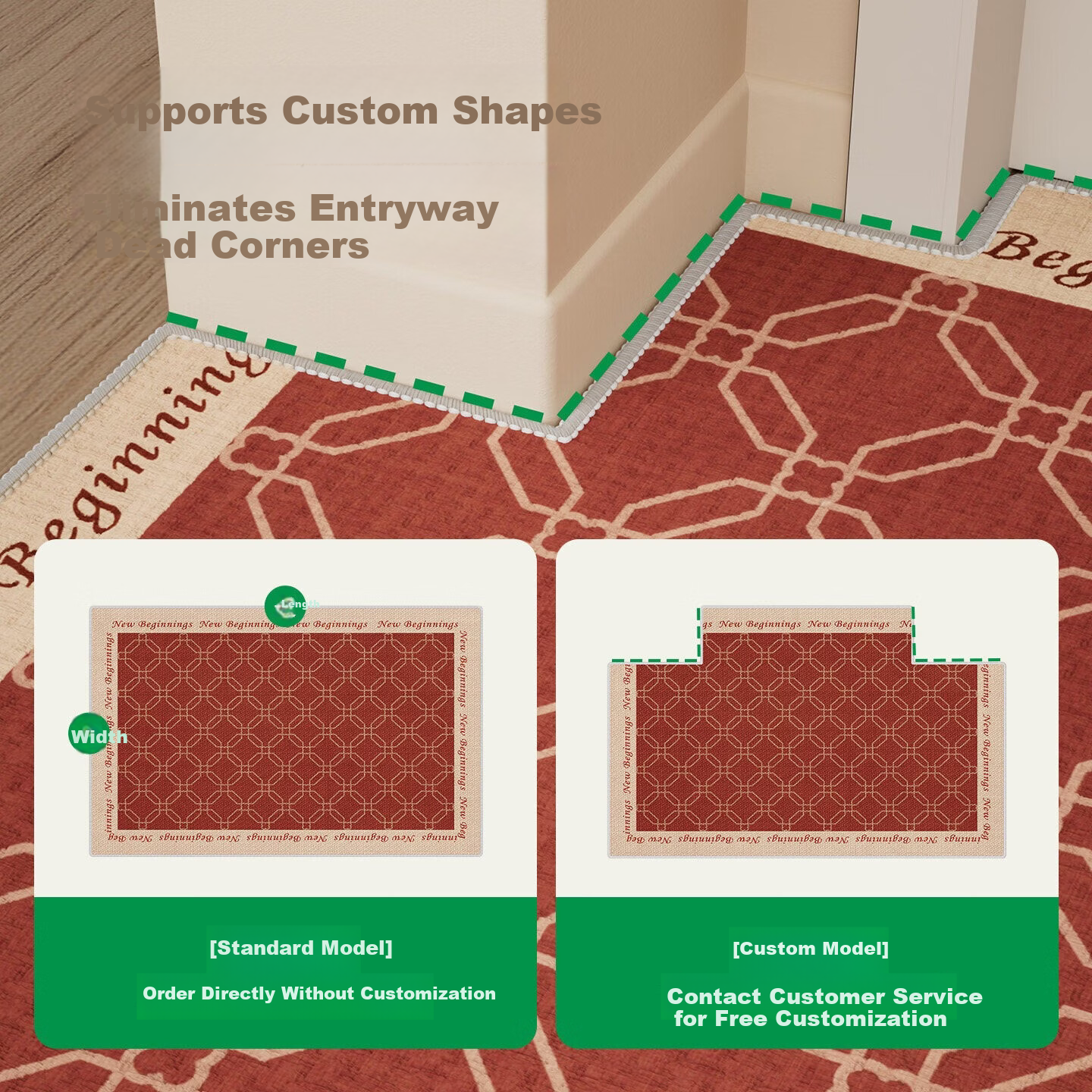 COMICOMI Small Coconut Square Entrance Floor Mat Non-Slip Cuttable Luxury Dust Removal 60*90cm