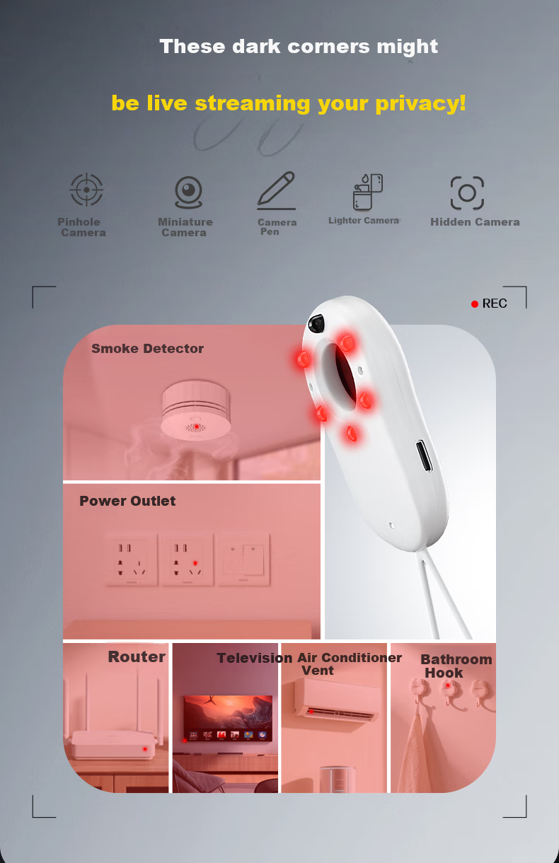 Zhiguozhe Hotel Camera Detector with Four Modes, UV Light Detection, Wireless Infrared Signal Anti-Spy Camera Detector, Anti-Peeping Surveillance Inspection Device 8