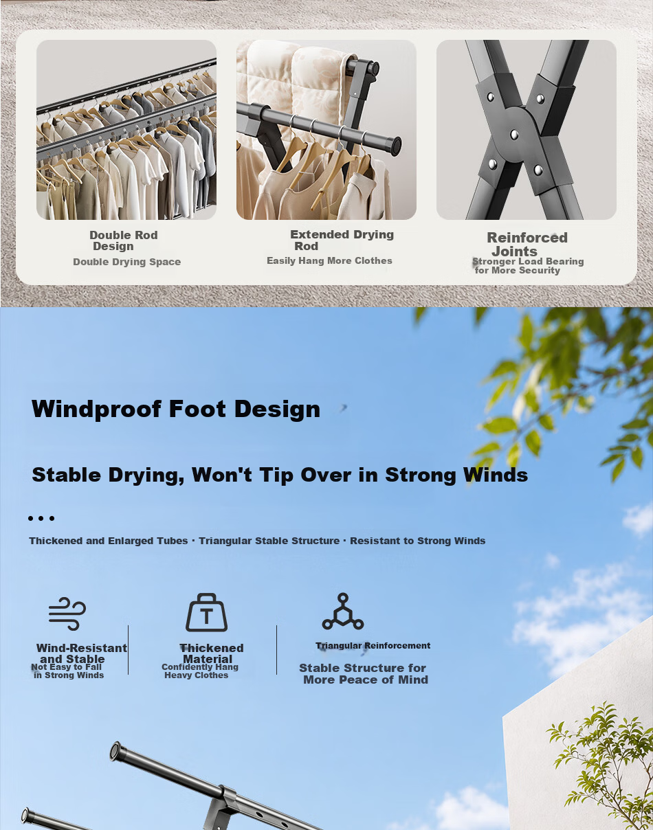 Fengshang Floor-Standing Clothes Drying Rack Foldable Laundry Rod for Home Balcony Bedroom Mobile Garment Hanger 3