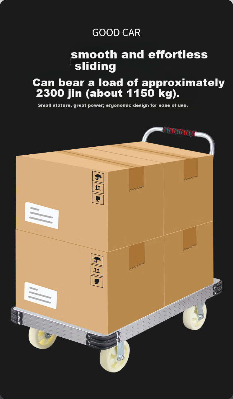 Feida Steel Plate Cart Small Trolley Flatbed Folding Hand Truck Cargo Cart 90x60cm Blue Wheels Load Capacity 800 Jin 3