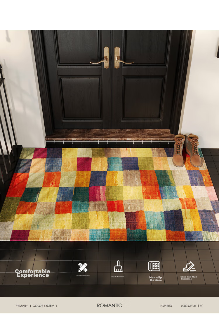 ZHUJUN American Retro Entrance Mat, Hallway Carpet, Doormat, Living Room Entrance Mat, Dust-Removing, Dirt-Resistant, Non-Slip Foot Mat 3