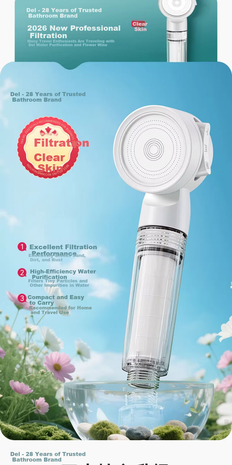 Del 28-Year Brand Filtered Shower Head High-Pressure Bathroom Travel Hotel Bath Shower Head 2021-8 2