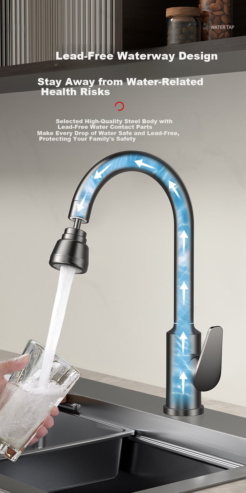 Baihan Kitchen Faucet Hot and Cold Household Sink Faucet for Washing Vegetables and Dishes 12
