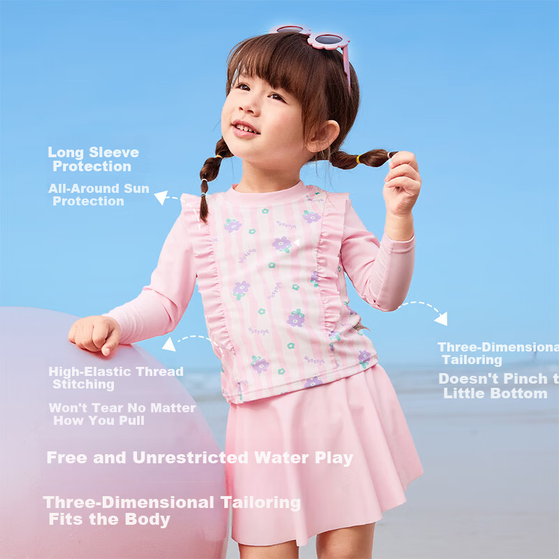 Balabala Kids Swimwear Girls 2026 New Split Sunscreen Chlorine-Resistant Swimming Set Skirt Outdoor Beach Two-Piece