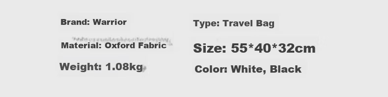 Warrior Large Capacity Travel Tote Bag Men’s Luggage Bag Portable Business Trip Carry-on Short Distance Sports Gym Bag Women’s 7