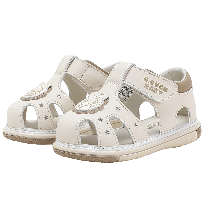 B.Duck Children's Closed-Toe Sandals, Boys And Girls Toddler Shoes, Summer Soft-Soled Leather Sandals, 6726 Beige, Size 18